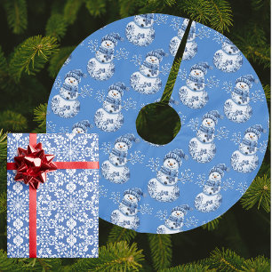 Blauw Witte Sneeuwman Kerstboom Rok