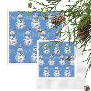 Blauw-Witte Sneeuwman met vrolijke uitstraling  Servet