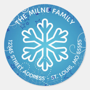 Blauw & witte sneeuwvlok - Cirkelretouradres Ronde Sticker