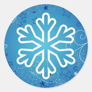 Blauw & Witte Sneeuwvlok - Cirkelsticker Ronde Sticker