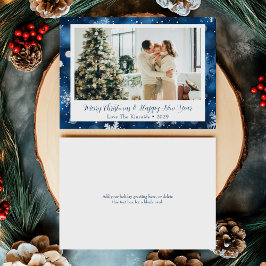 Blauw-witte sneeuwvlok Flat Holiday Photo Card Feestdagenkaart
