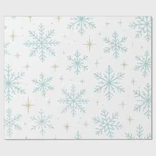 Blauw & Witte Sneeuwvlok Glans Cadeaupapier 