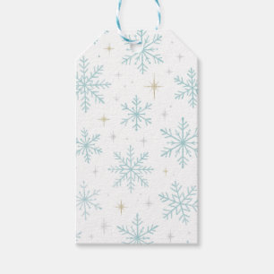 Blauw & Witte Sneeuwvlok Glitter Geschenklabels Cadeaulabel