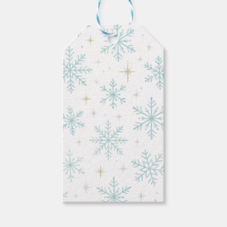 Blauw & Witte Sneeuwvlok Glitter Geschenklabels Cadeaulabel