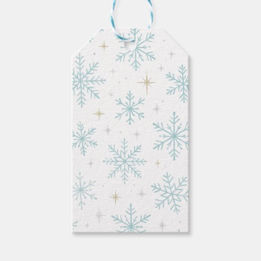 Blauw & Witte Sneeuwvlok Glitter Geschenklabels Cadeaulabel (Voorkant)