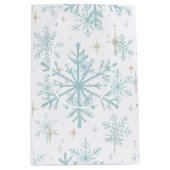 Blauw & Witte Sneeuwvlok Glitter Geschenkzak – Vor Medium Cadeauzakje (Voorkant)