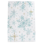 Blauw & Witte Sneeuwvlok Glitter Geschenkzak – Vor Medium Cadeauzakje (Achterkant)