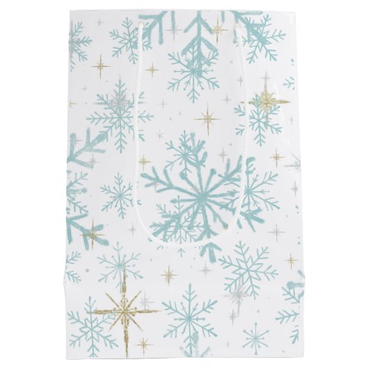 Blauw & Witte Sneeuwvlok Glitter Geschenkzak – Vor Medium Cadeauzakje (Achterkant)