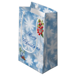 Blauw Witte Sneeuwvlok Hulst Bessen Prettig Kerstf Klein Cadeauzakje
