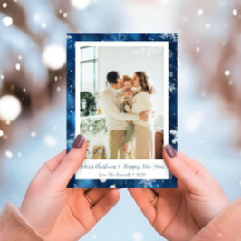 Blauw & Witte Sneeuwvlok Kerst Fotokaart Feestdagenkaart