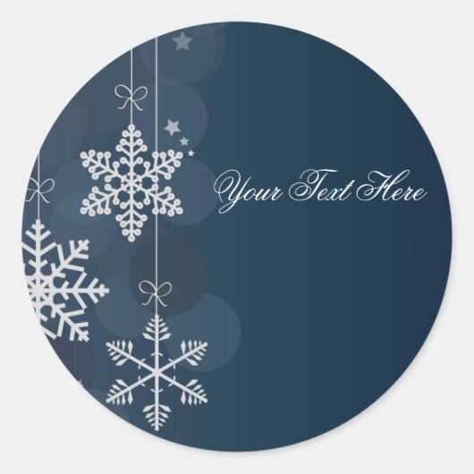 Blauw & Witte Sneeuwvlok Kerststicker Ronde Sticker (Voorkant)