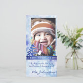 Blauw & Witte Sneeuwvlok "Laat het Sneeuwen!" Foto Feestdagenkaart (Staand voorkant)