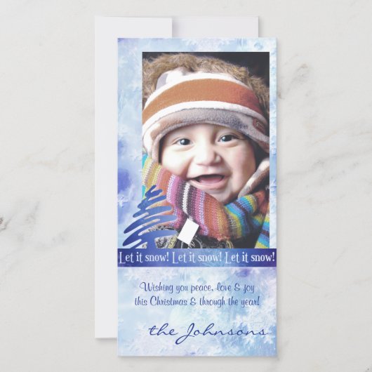 Blauw & Witte Sneeuwvlok "Laat het Sneeuwen!" Foto Feestdagenkaart (Voorkant)