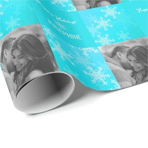 Blauw Witte Sneeuwvlok Minimalistische Foto Kerstm Cadeaupapier