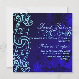 Blauw/Witte Sneeuwvlok Swirl Sweet16 Verjaardag Ui Kaart