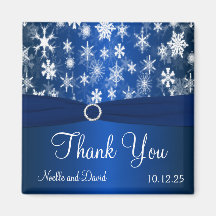 Blauw-witte sneeuwvlokken dank u magneet