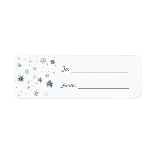 Blauw Witte Sneeuwvlokken Kerst  Etiket (Voorkant)