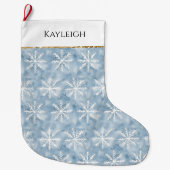 Blauw Witte Sneeuwvlokken Kerst Gouden Glitter Grote Kerstsok (Voorkant)