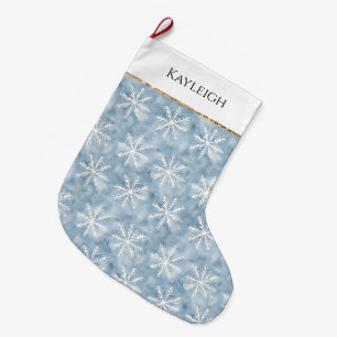 Blauw Witte Sneeuwvlokken Kerst Gouden Glitter Grote Kerstsok