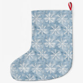 Blauw Witte Sneeuwvlokken Kerst Gouden Glitter Grote Kerstsok (Achterkant)