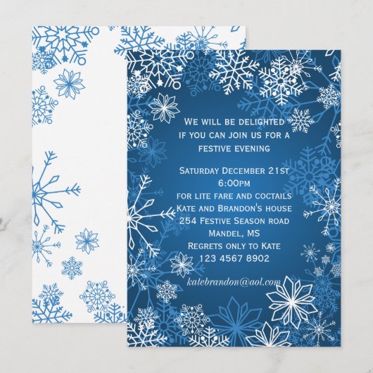 Blauw-witte sneeuwvlokken Kerstfeest Kaart (Voorkant / Achterkant)