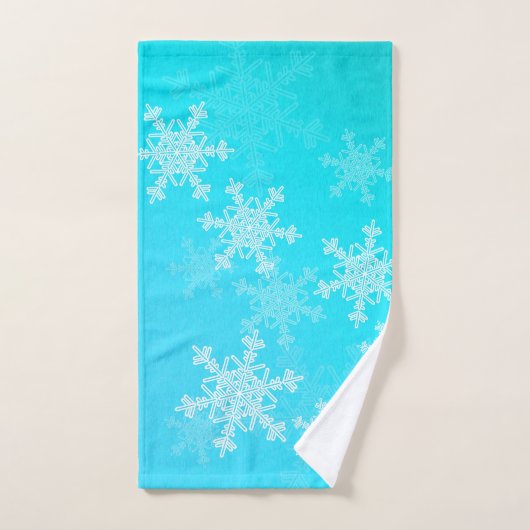 Blauw Witte Sneeuwvlokken Minimalistische Kerst Handdoek (Handdoek)