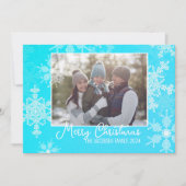 Blauw Witte Sneeuwvlokken Minimalistische Kerstfot Feestdagenkaart (Voorkant)