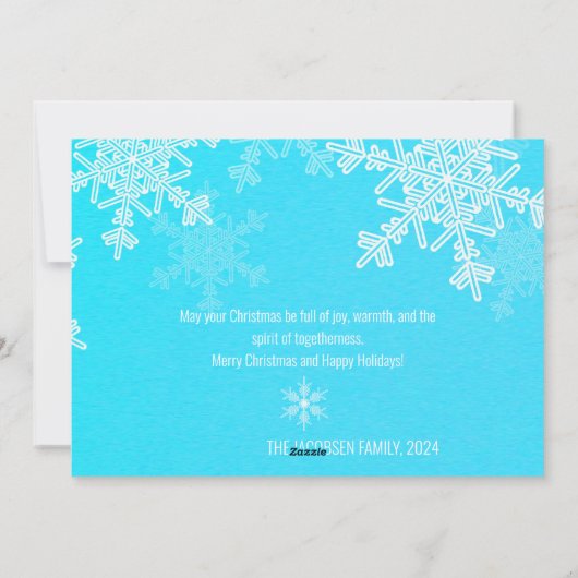 Blauw Witte Sneeuwvlokken Minimalistische Kerstfot Feestdagenkaart (Achterkant)