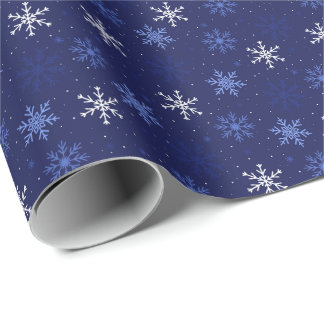 Blauw Witte Sneeuwvlokken Patroon Cadeaupapier