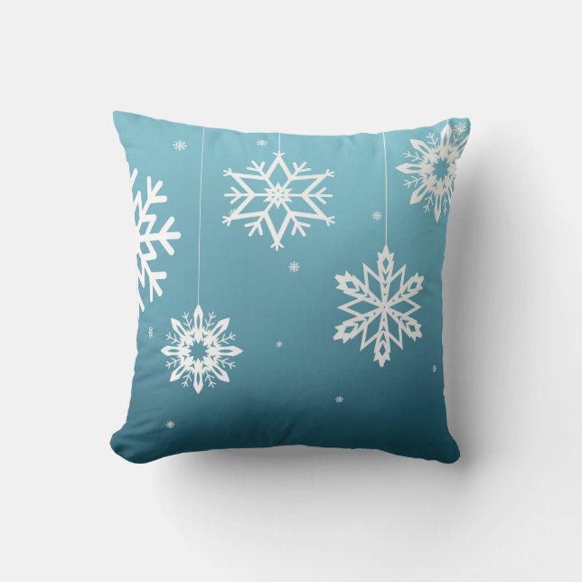 Blauw Witte Sneeuwvlokken Patroon Kerstmis Buitenkussen (Voorkant)