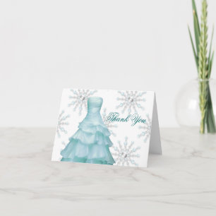 Blauw Witte Sneeuwvlokken Quinceanera Bedankkaartj Bedankkaart