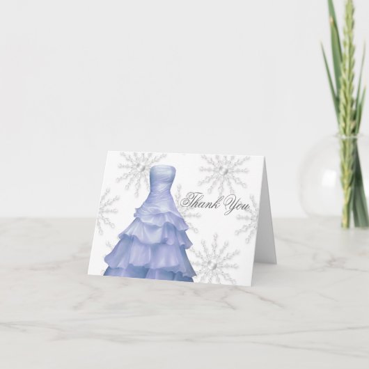 Blauw Witte Sneeuwvlokken Quinceanera Dank u Kaart (Voorkant)