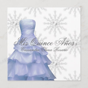 Blauw Witte Sneeuwvlokken Quinceanera Kaart