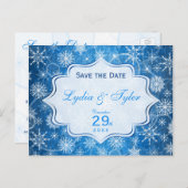 Blauw-witte sneeuwvlokken Save the Date Kaart (Voorkant / Achterkant)