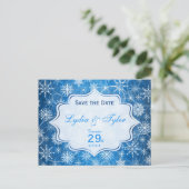 Blauw-witte sneeuwvlokken Save the Date Kaart (Staand voorkant)