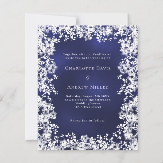 Blauw witte sneeuwvlokken winter bruiloft uitnodig (Voorkant)