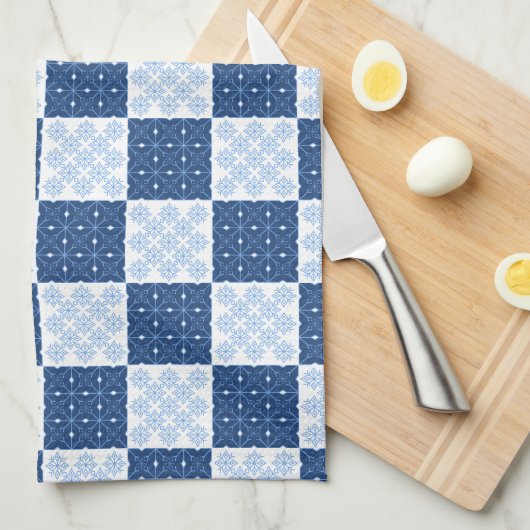 Blauw-witte Snowflake Checkerboard Handdoek (Quarter Fold)