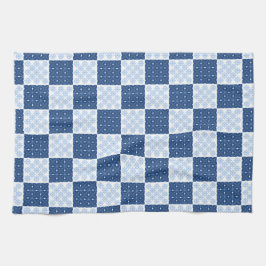 Blauw-witte Snowflake Checkerboard Handdoek
