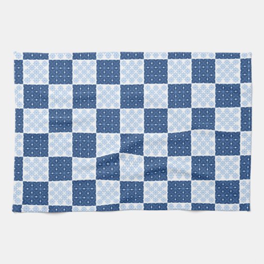 Blauw-witte Snowflake Checkerboard Handdoek (Horizontaal)