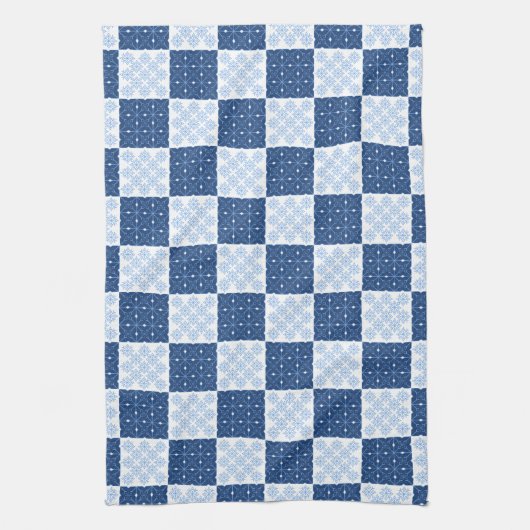 Blauw-witte Snowflake Checkerboard Handdoek (Verticaal)