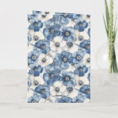 Blauw Witte Spijkerbloemen Verjaardag Kaart (Achterkant)