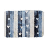 Blauw Witte Spijkerstof Hart Strepen Verjaardag Badmat (Voorkant)