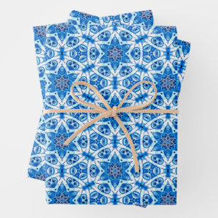Blauw-witte ster Kerstpatroon Inpakpapier Vel