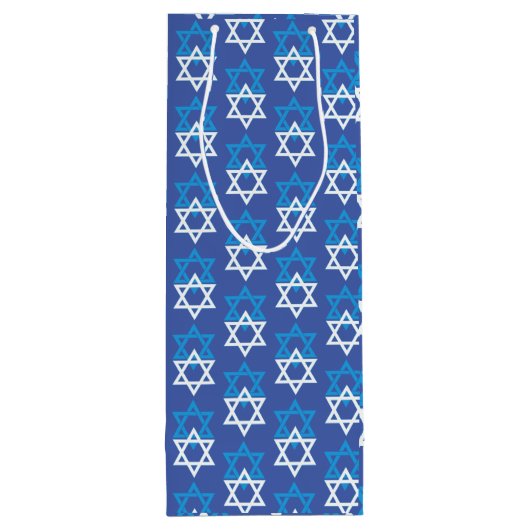 Blauw/witte ster van David Pattern Wijn Cadeautas (Achterkant)