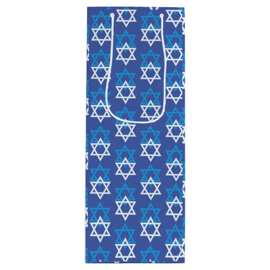 Blauw/witte ster van David Pattern Wijn Cadeautas (Voorkant)