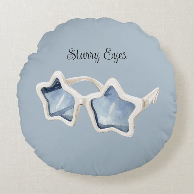 Blauw Witte Ster Zonnebril Rond Kussen (Voorkant)
