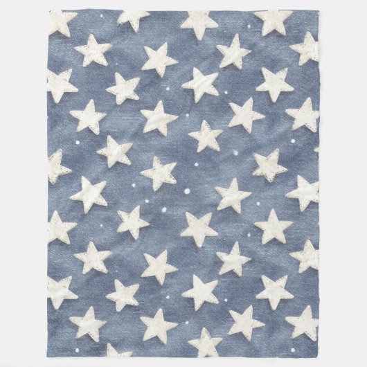 Blauw Witte Sterren Fleece Deken (Voorkant)