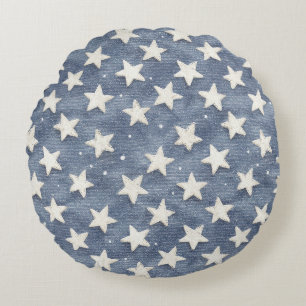 Blauw Witte Sterren Glinsteren Rond Kussen