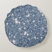 Blauw Witte Sterren Glinsteren Rond Kussen (Achterkant)