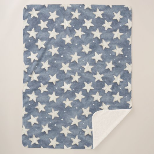 Blauw Witte Sterren Sherpa Deken (Voorkant)